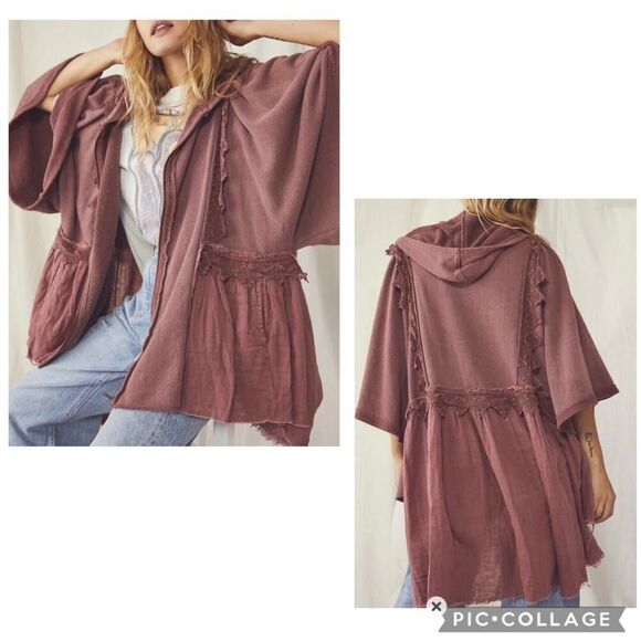 Free People Jackets & Blazers - Free People Hey Girl Lace Peplum Hoodie Full Zip Slouchy Whimsigoth Jacket M